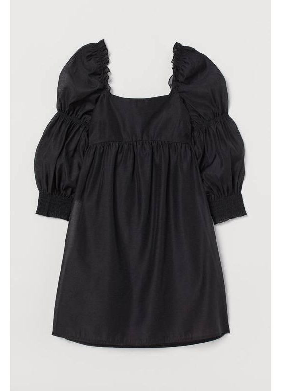 Черное платье черное женское с бантом на спине в стиле babydoll - 38 г H&M однотонное