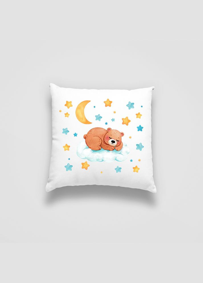 Подушка декоративна з дитячим оригінальним принтом "Сплячий мишка на хмарці серед зірочок і місяця" Push IT Кавун (316095563)