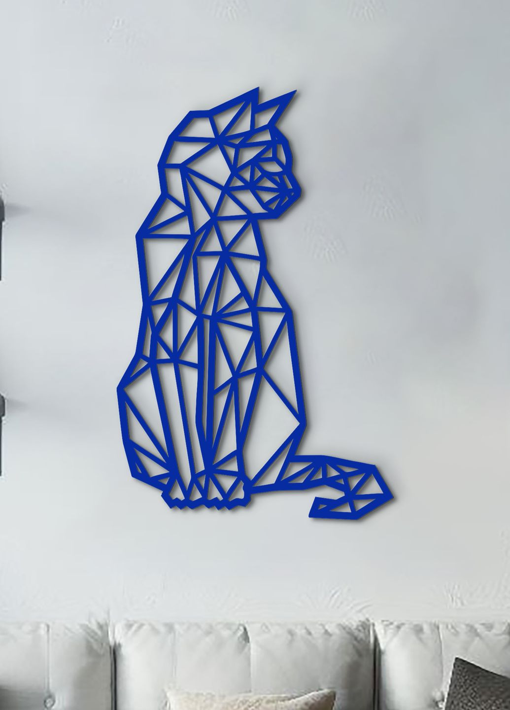 Настенный декор для дома, декоративное панно из дерева "Геометрический кот", картина лофт 95х60 см Woodyard (292114113)