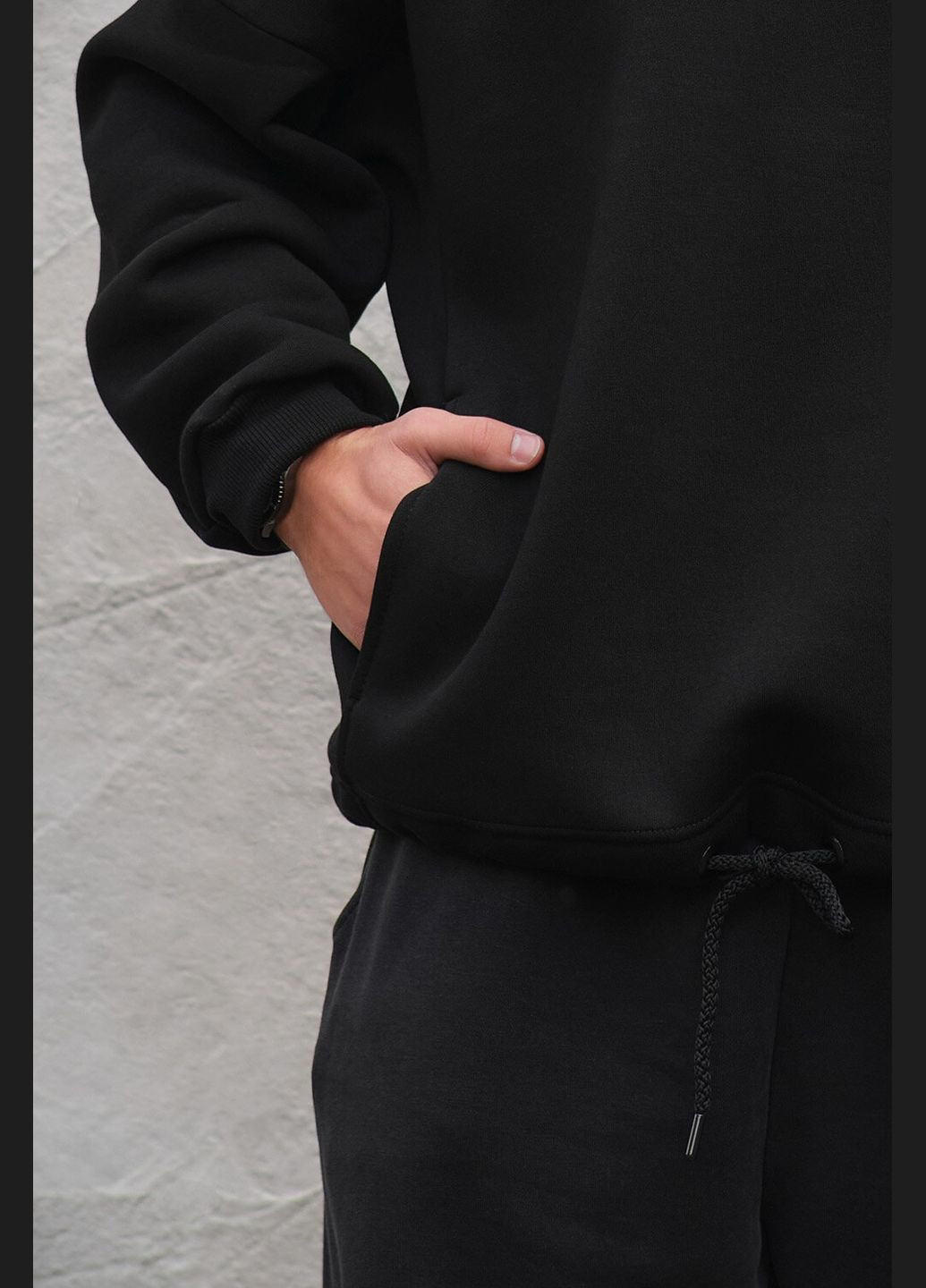 Мужское оверсайз худи на флисе черного цвета Without (305574841)