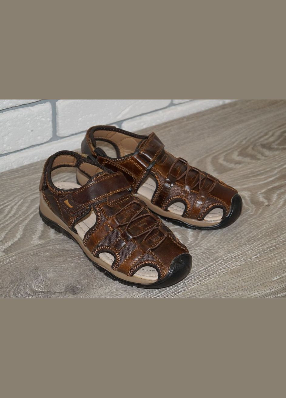 Коричневые повседневные, кэжуал сандалии кожаные для мальчика коричневые EEBB на липучке