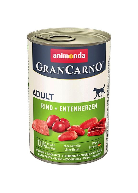 Вологий корм для дорослих собак GranCarno Original Adult, яловичина та качині серця 400 г Animonda (280901344)