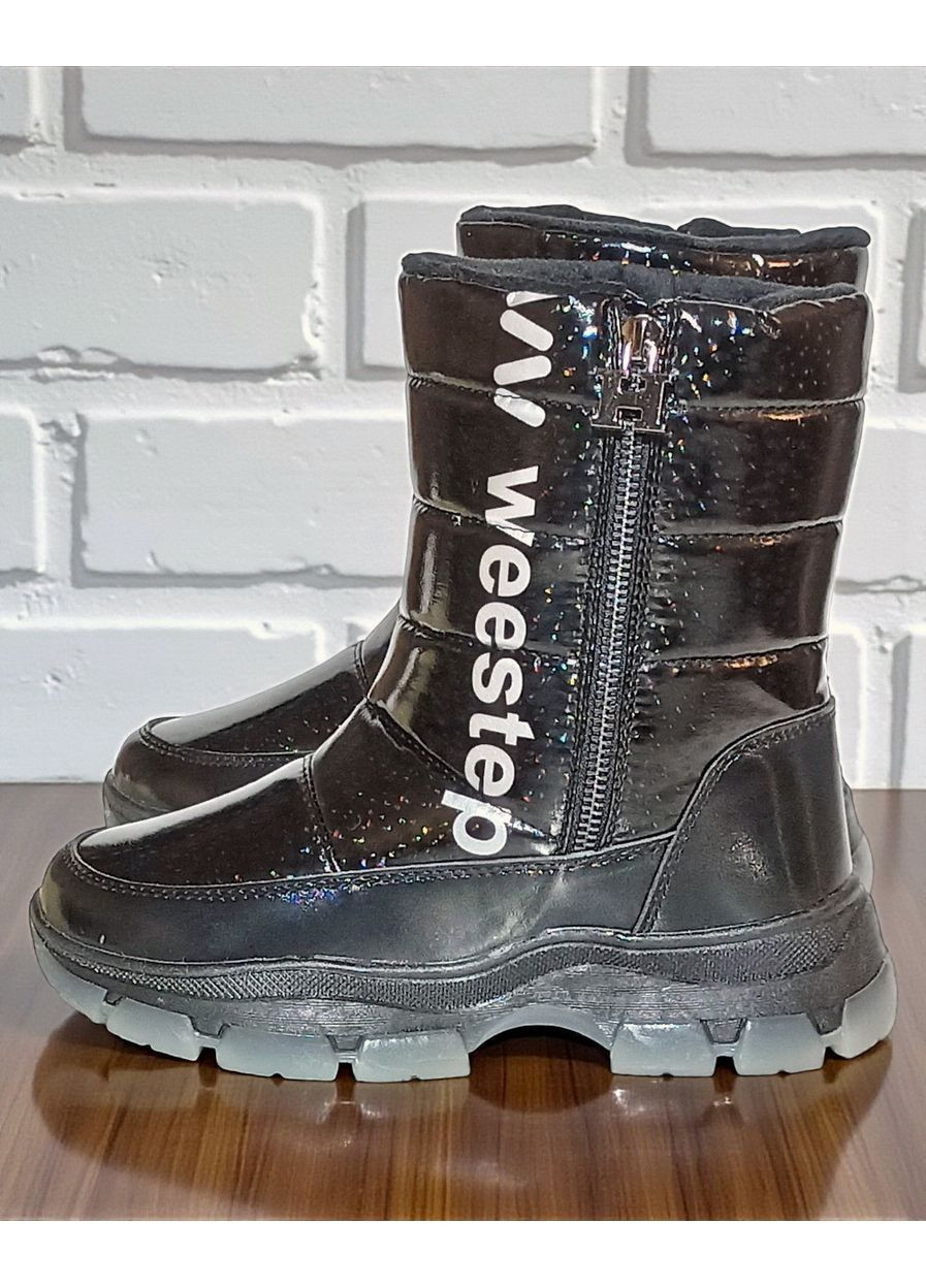 Черные зимние дутики на овчине, зимние ботинки для девочки подростка вистеп Weestep на молнии