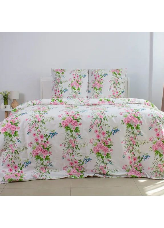 Євро комплект постільної білизни Бязь з наволочками 70*70 см, 115 гр/м2 Floral Dream Білий з рожевим (19890200215) ТЕП (365851622)