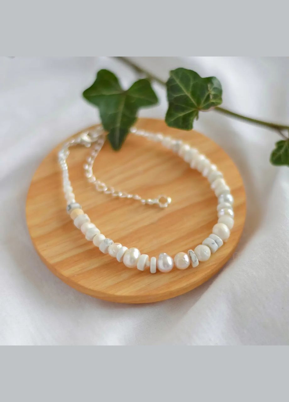 Браслет "Антік" натуральні Перли+Кахолонг фур-ра гіп-ний сплав колір срібло d-6-2мм+- L-18-23см No Brand браслет (302810330)