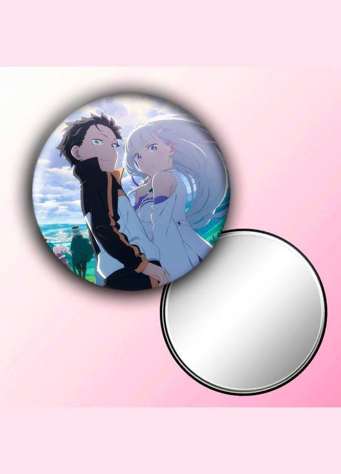 Дзеркальце косметичне кишенькове Аніме Життя в альтернативному світі з нуля #0017 із малюнком круглий 56 мм No Brand (309152087)