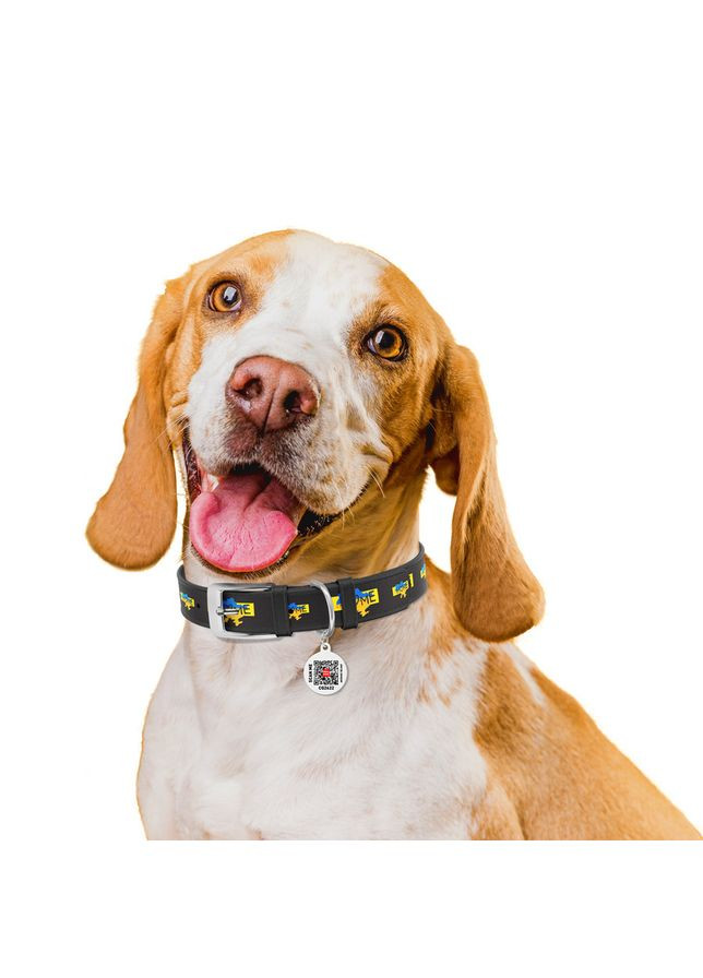 Ошейник для собак кожаный Design с QR паспортом, рисунок "Дом",, Ш 35 мм, Длин 46-59 см, черный WAUDOG (362584361)