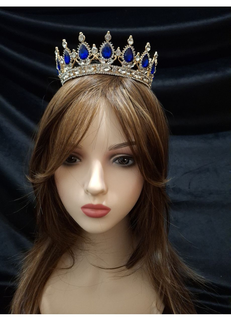 Корона з синім камінням Swarovski Золото 12.5х5.5 см Красива корона для фотосесії Корона для торта No Brand (369162722)