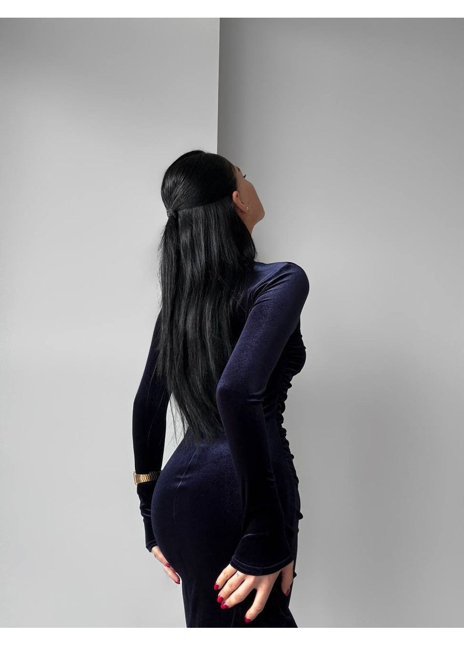 Синя коктейльна, вечірня жіноча сукня силуетна No Brand однотонна