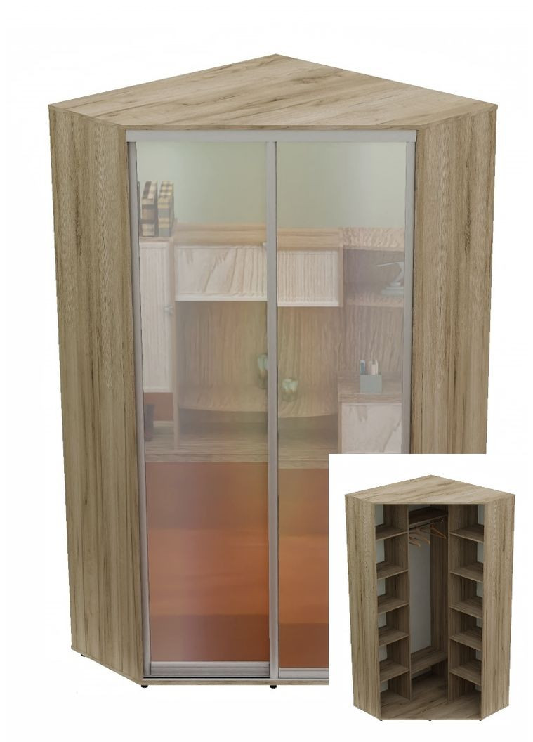 Шафа-купе дводверна 110*110*240 см Дуб крафт сірий 2 двері Дзеркало Кут-1 Алекса (360468676)
