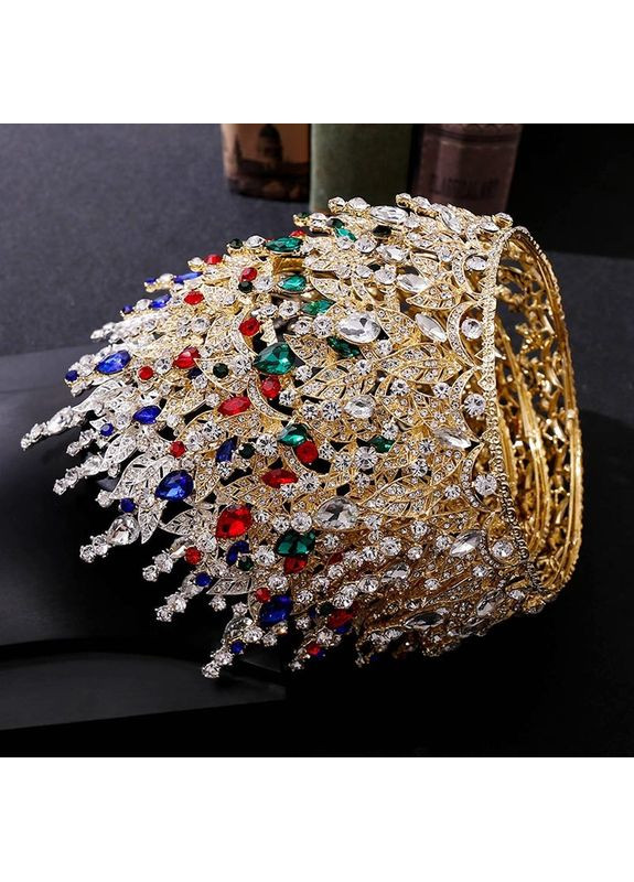 Корона з червоним камінням Swarovski Золото 12.5х7.5 см Кругла корона для нареченої Прикраса на голову No Brand (369162563)