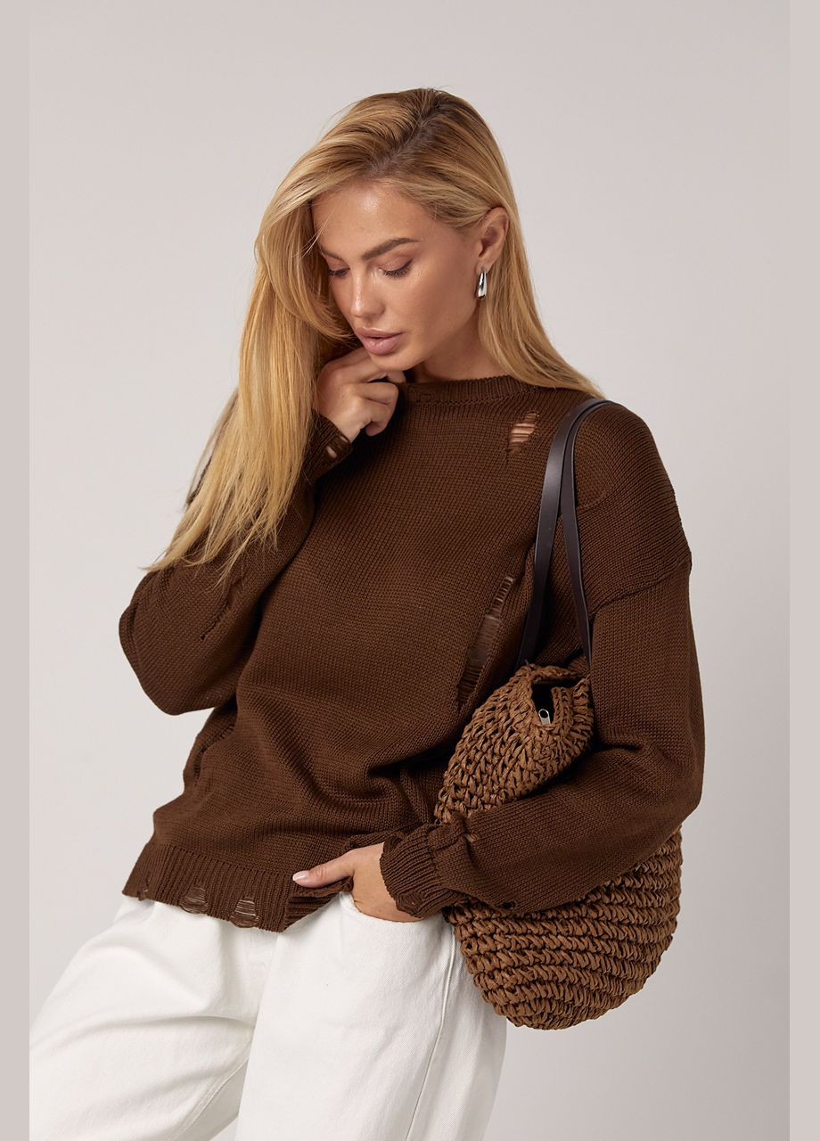 Темно-коричневый демисезонный женский рваный джемпер Lurex