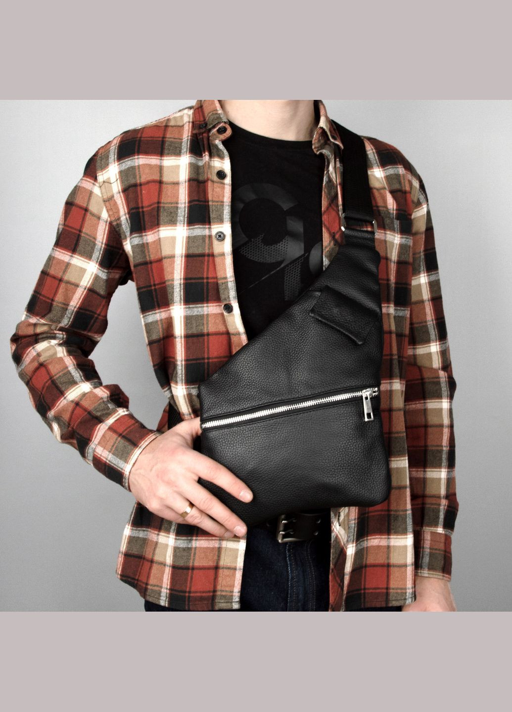 Сумка кожаная мужская кроссбоди мессенджер кобура HC 808 черная HandyCover (328600240)