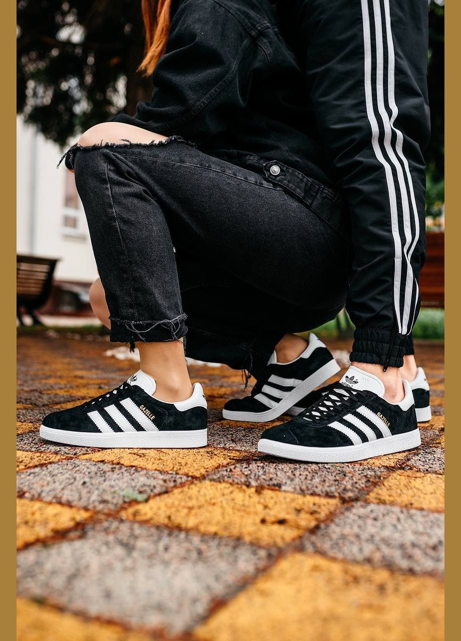 Черно-белые демисезонные кроссовки мужские adidas Gazelle Black/White