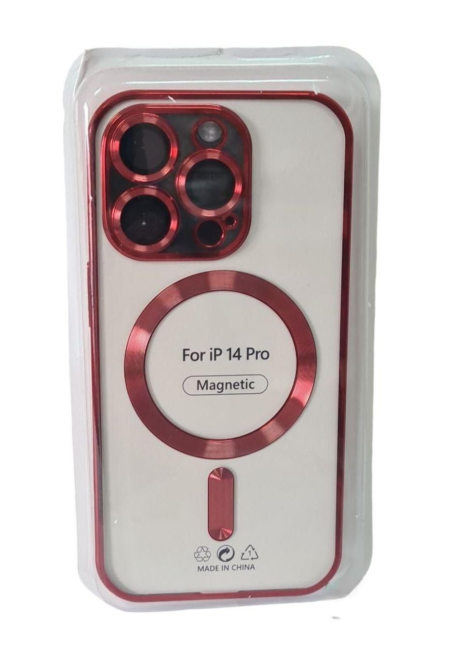 Хромовый чехол TPU Chrome Magnetic с защитой камеры для Apple iPhone 14 Pro (6.1") с MagSafe Бордовый No Brand (278643209)