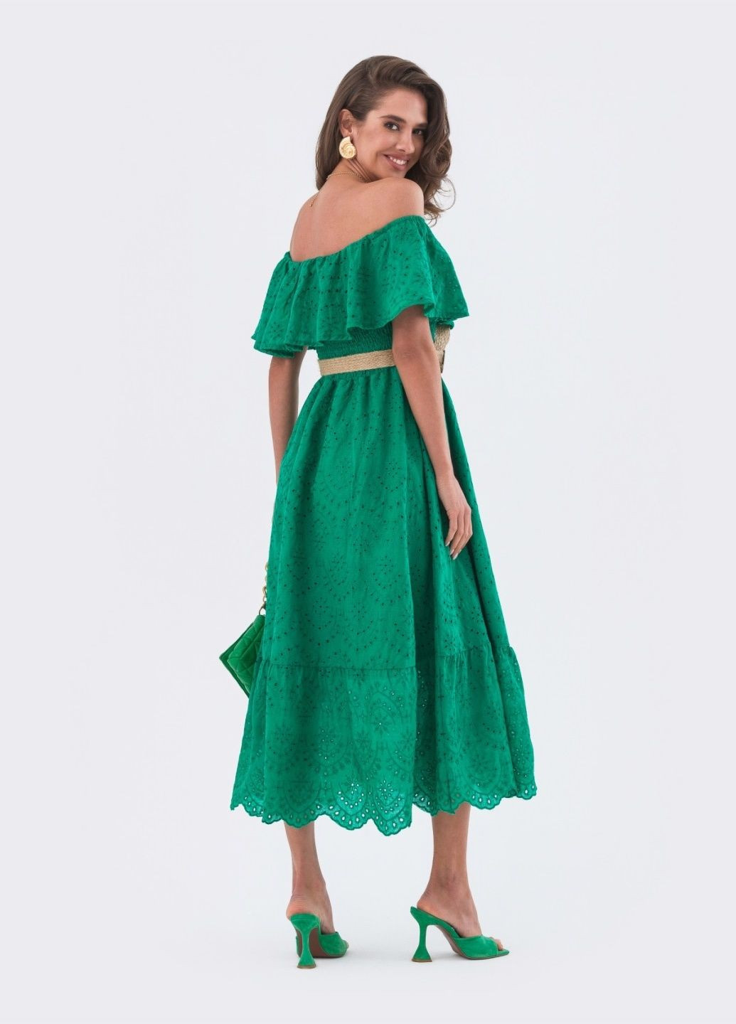 Зеленое длинное платье из прошвы зелёное Dressa