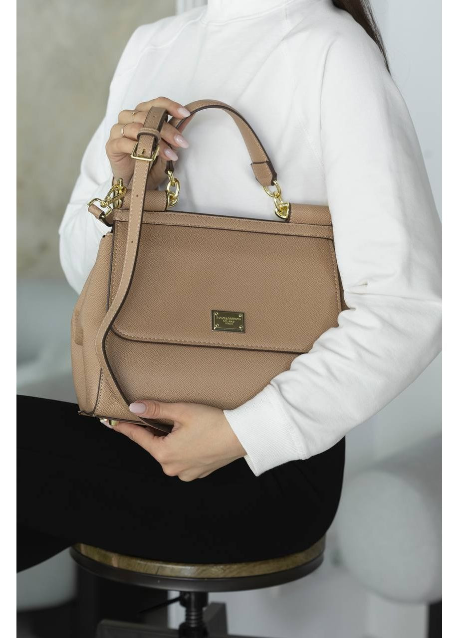 Шкіряна сумка жіноча Dolce Gabbana Sicily Handbag Beige/Gold класична бежева Дольче Габана кросс боді No Brand (369141426)