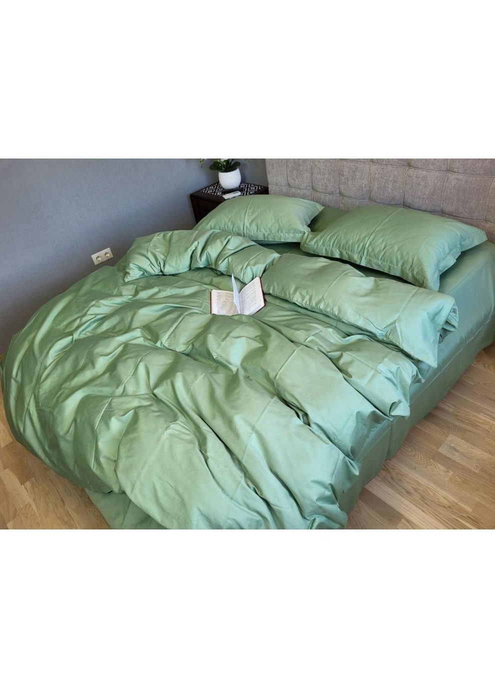 Постельное белье с резинкой Зеленый, сатин PREMIUM Полуторный размер, наволочки 70/70 No Brand (364220447)