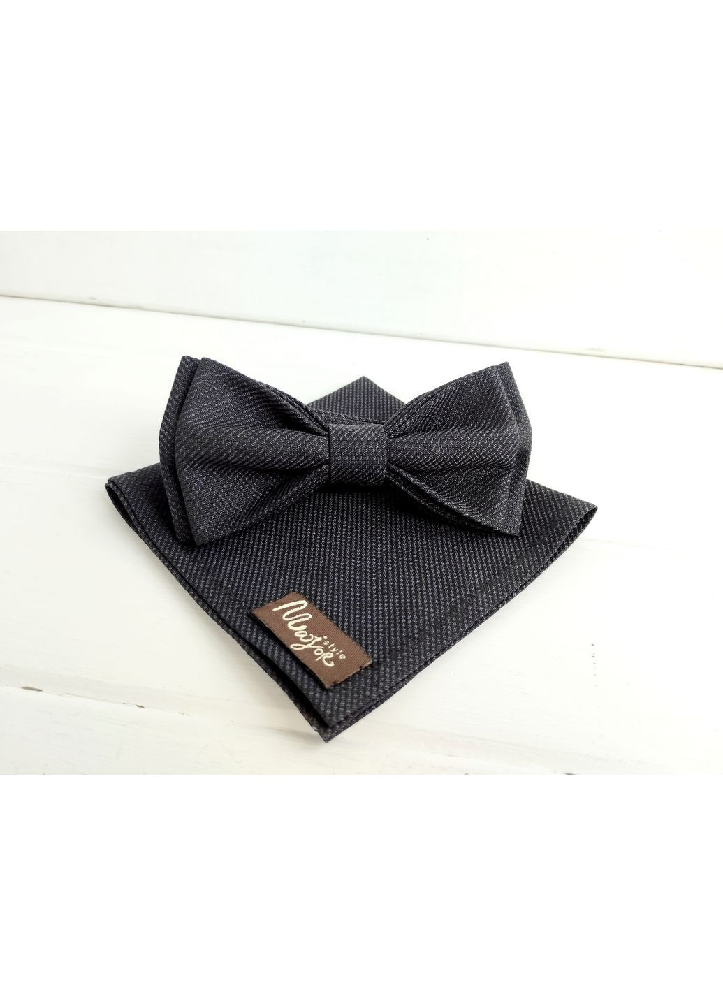 Графитовая бабочка-галстук с нагрудним платком Major Style (367982931)