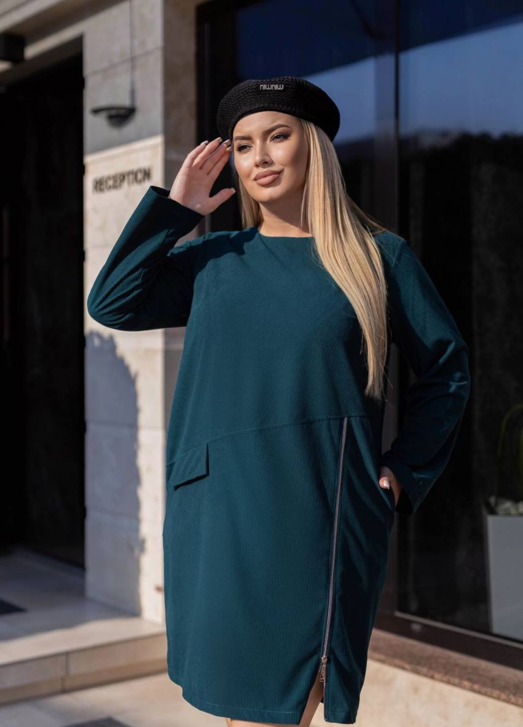 Темно-зелена повсякденний сукня з мікровельвету з кишенями Allthings однотонна