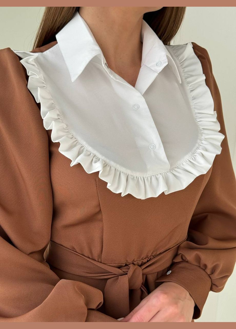 Коричневое кэжуал платье миди No Brand однотонное