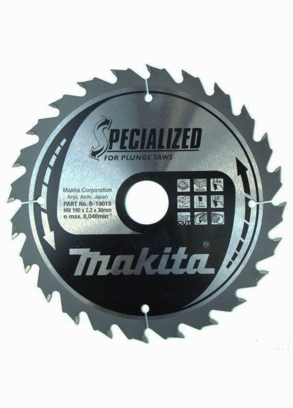 Пильный диск Specialized B19015 (190x30 мм, 24 зубьев) по дереву для погружных пил (30781) Makita (267819639)