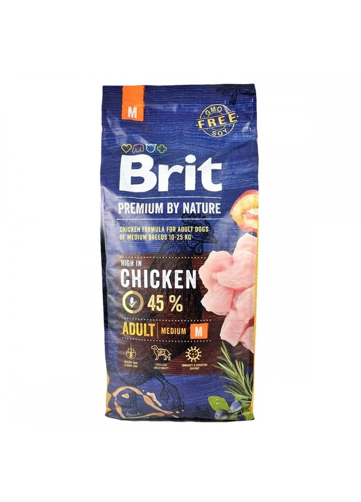 Сухой корм Dog Adult M для взрослых собак средних пород, с курицей, 15 кг Brit Premium (362701857)