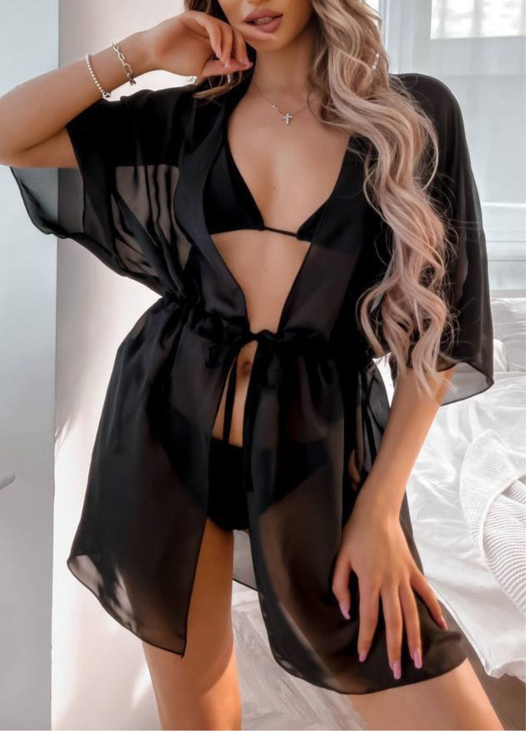 Вишукана легка літня шифонова накидка на затяжці з рукавами до ліктя Tik-Tak (340114091)