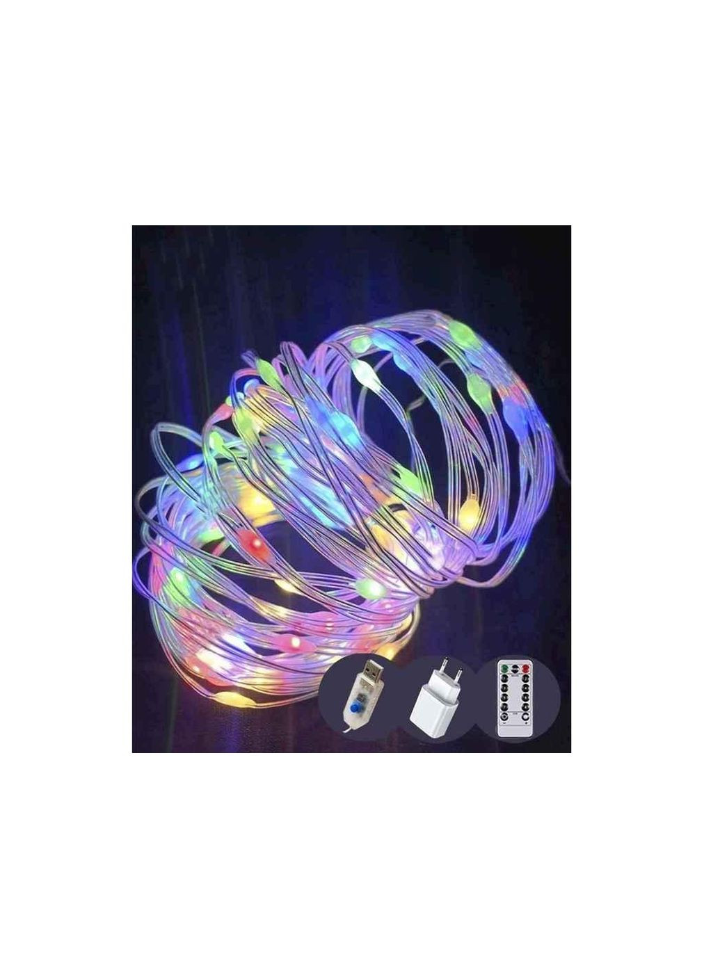 Гибкая медная гирлянда USB адаптер РОСА капля 100LED 10м крупная лампочка мульти Po Fanu (301764960)