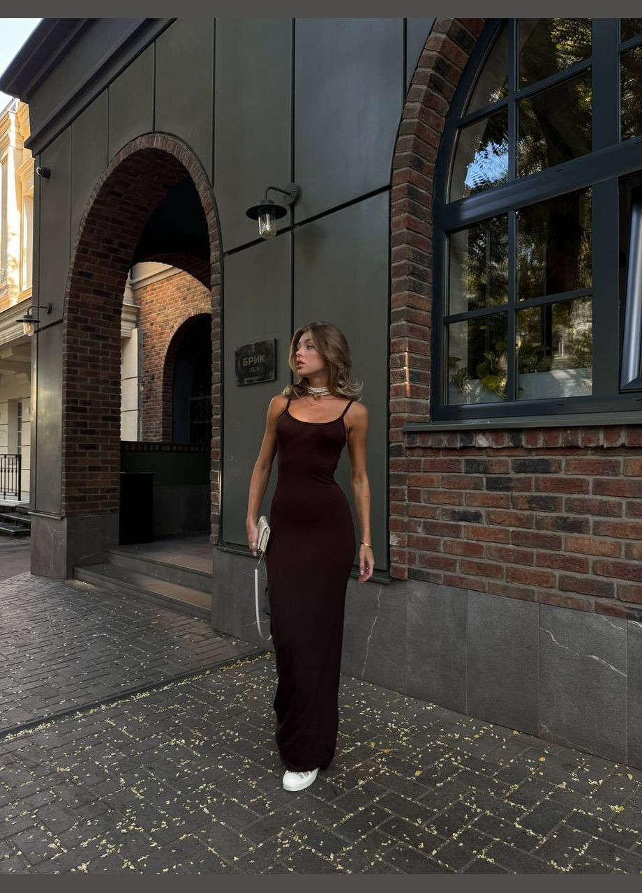 Коричнева повсякденний, вечірня жіноча довга сукня силуетна No Brand однотонна