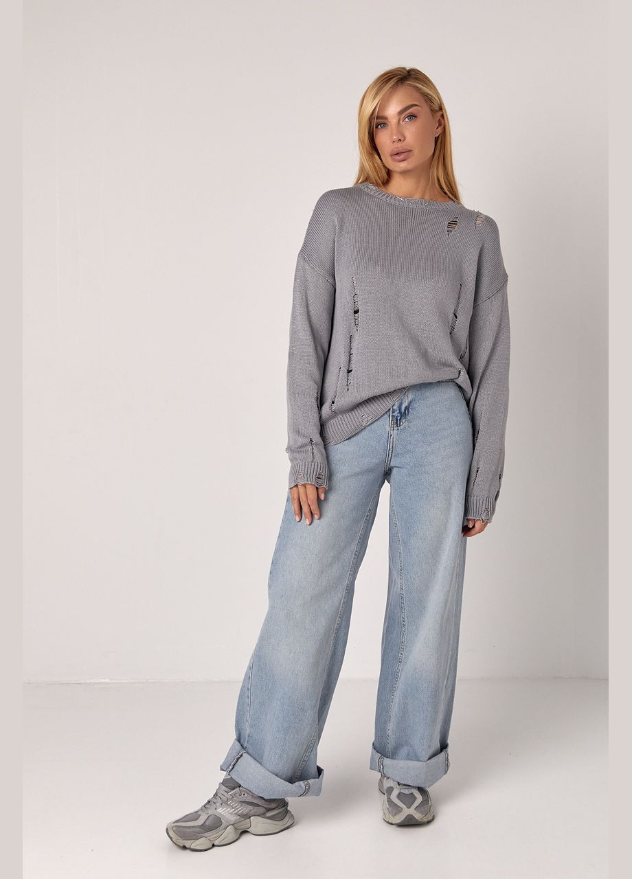 Серый демисезонный женский рваный джемпер Lurex