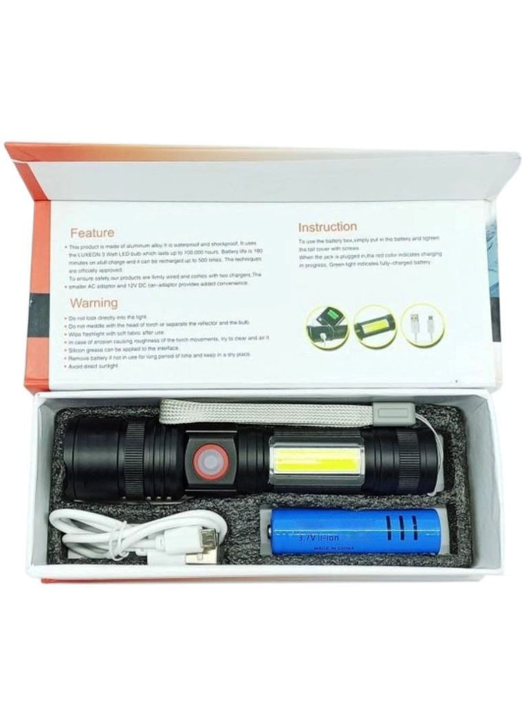 Карманный ручной аккумуляторный фонарь RB-244 фонарик с зумом P90+COB Zoom Micro-USB WD (297331798)