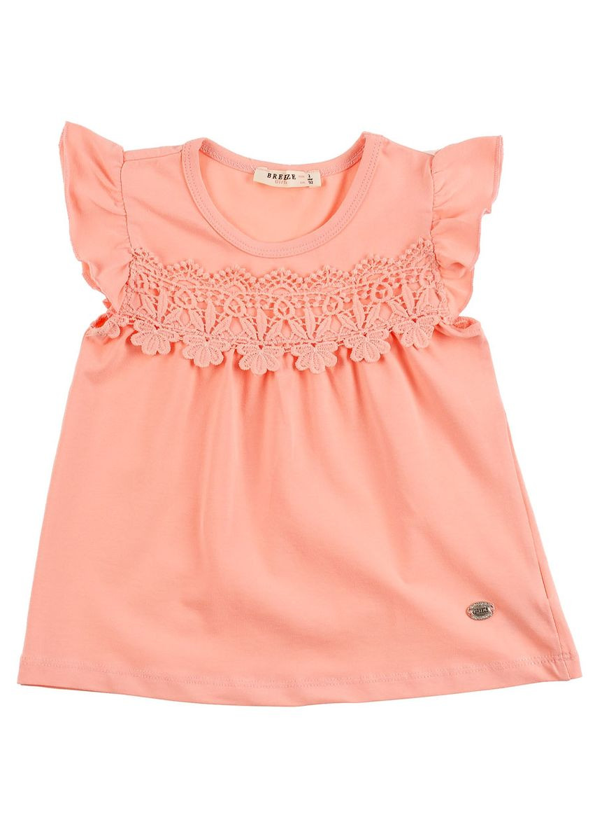 Персиковая летняя футболка для девочки (бантик) Breeze