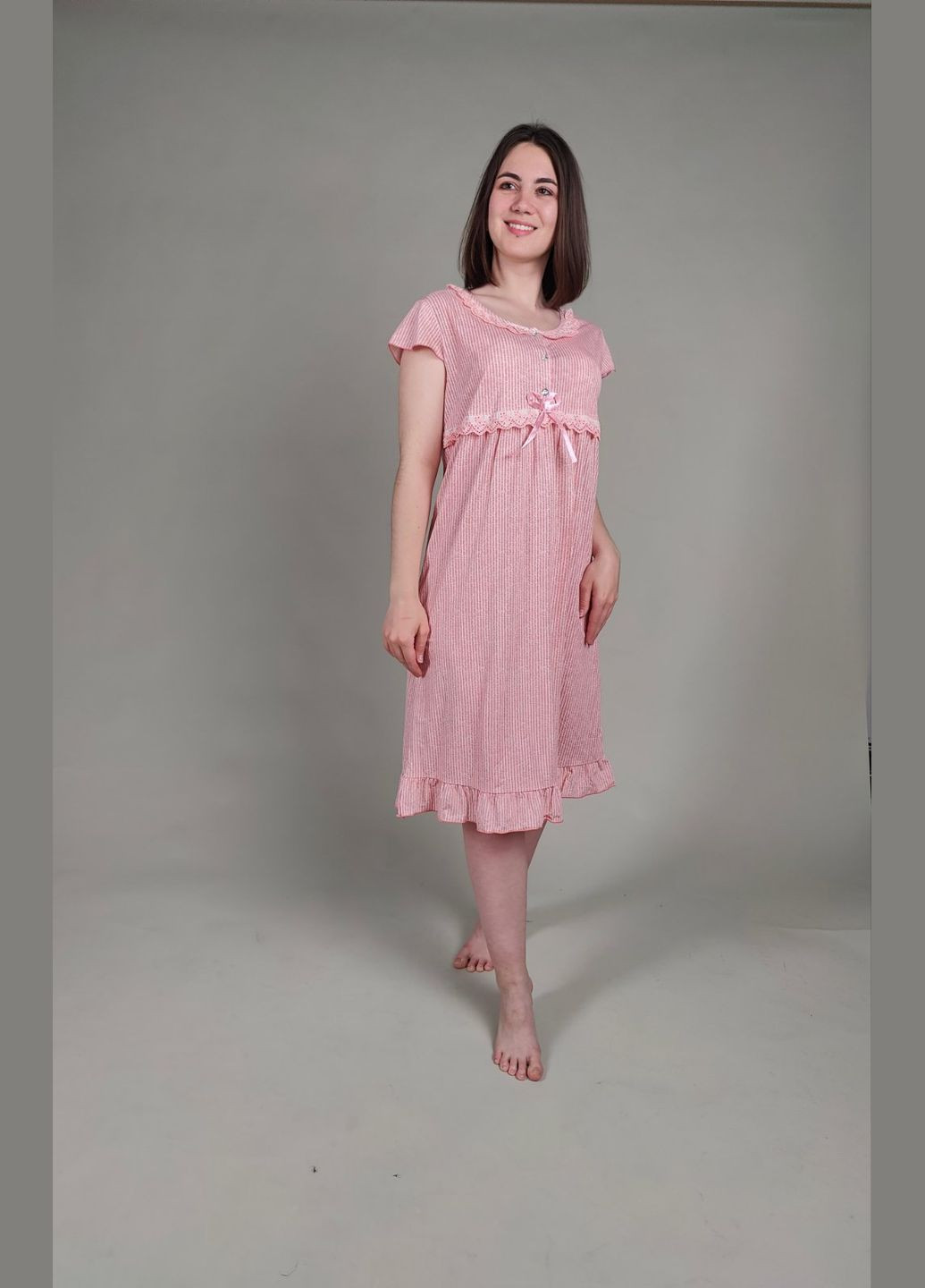 Нічна сорочка жіноча рожева у смужку великого розміру Saimeiqi (294721465)