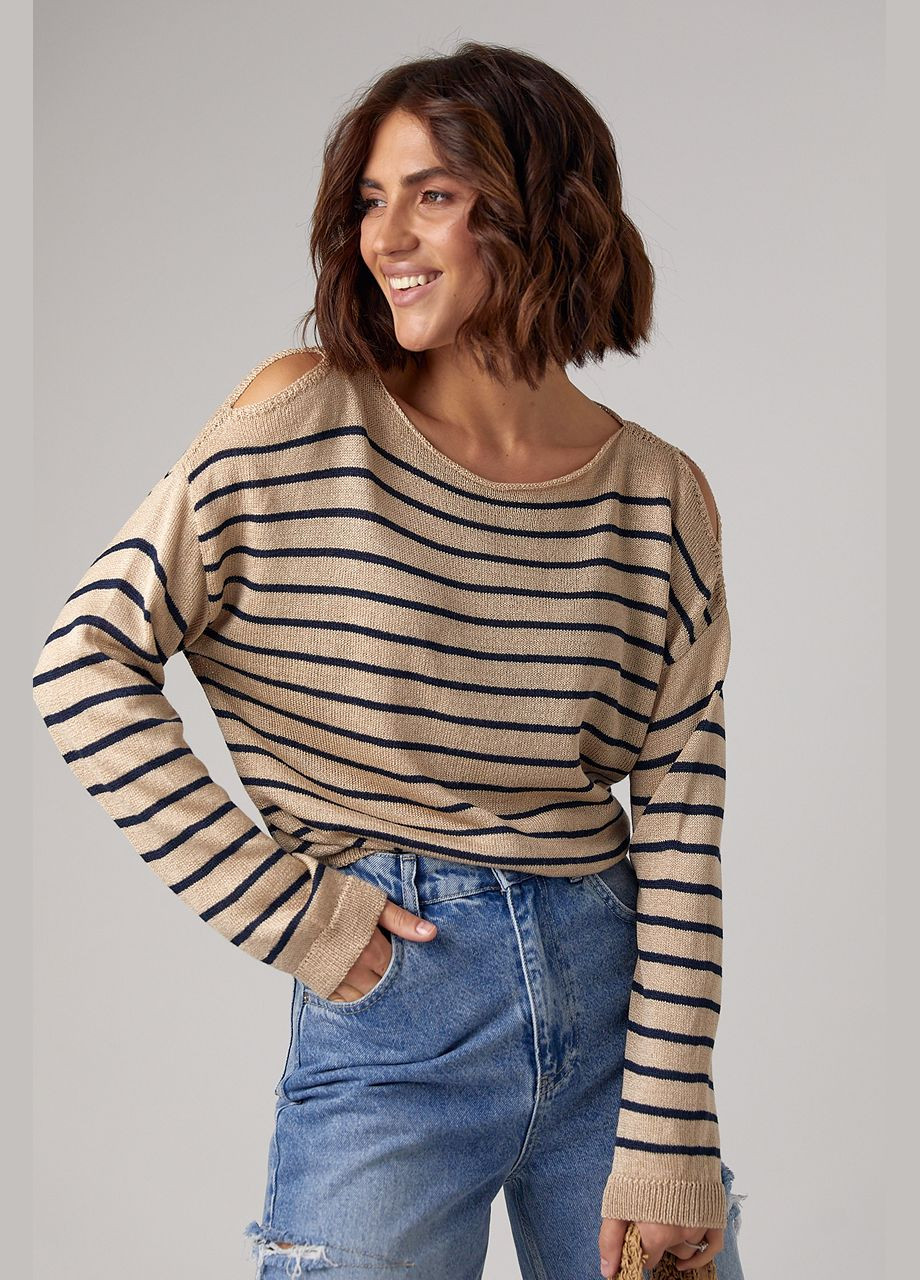 Жіночий смугастий лонгслів із розрізами на плечах Lurex (298730298)