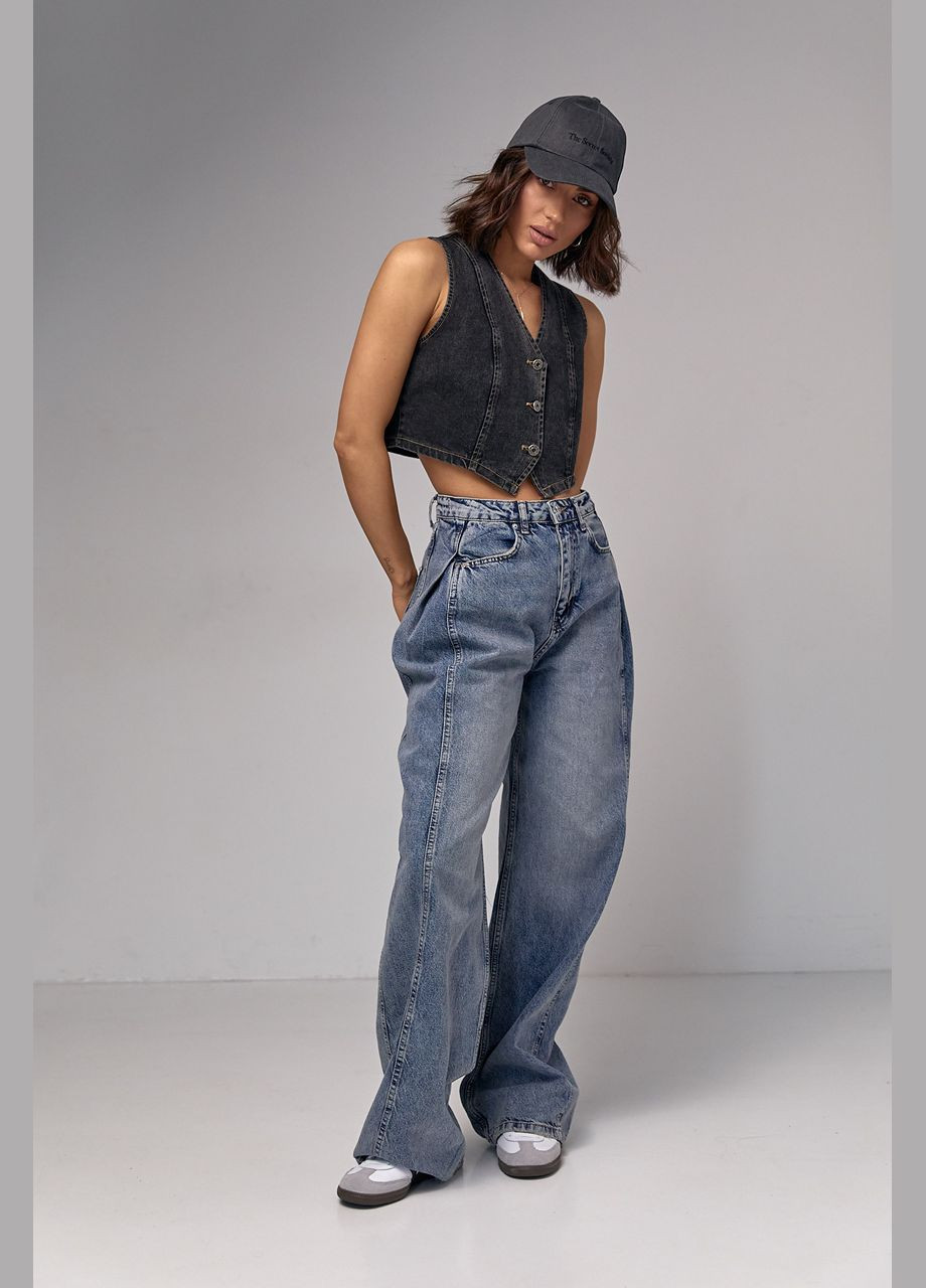 Черный женский женский джинсовый жилет на пуговицах 9053 Lurex - демисезонный