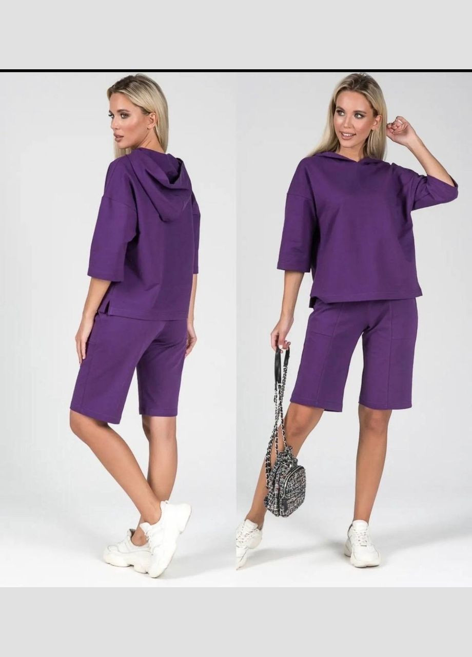 Жіночий костюм двійка з шортами колір фіолет р.50/52 453624 New Trend (286330112)