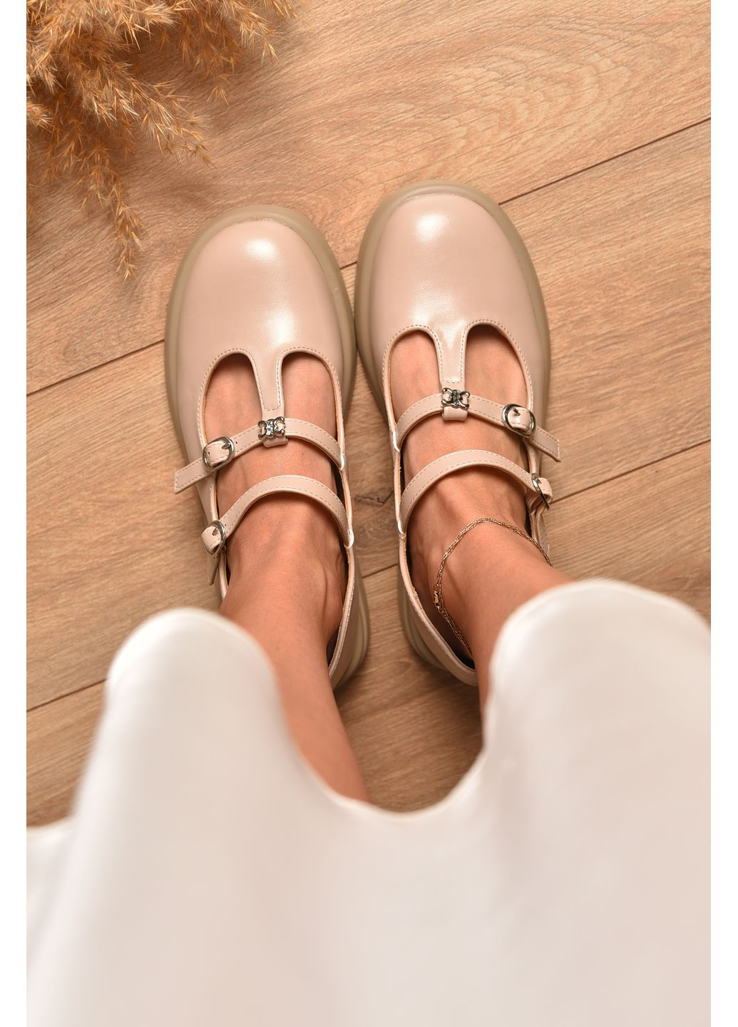 Let's Shop Туфли женские бежевого цвета лоферы бежевый з искусственная кожа, искусственный мех, украина — демисезон (361146328)