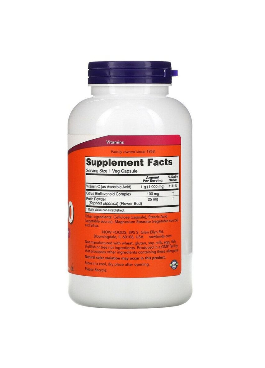Витамин C-1000, из 100 мг биофлавоноидов, With 100 mg of Bioflavonoids,, 250 вегетарианских капсул Now Foods (326055509)