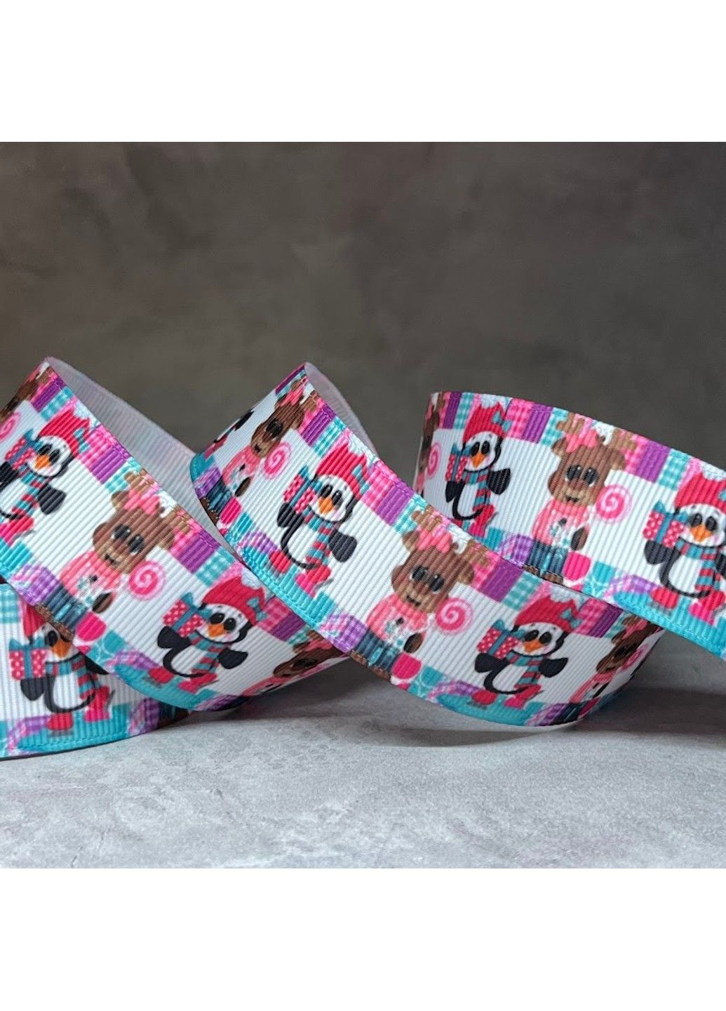 Репсовая лента 2.5 см, Пингвин и Оленя, арт 01837, 1 метр No Brand (315764917)