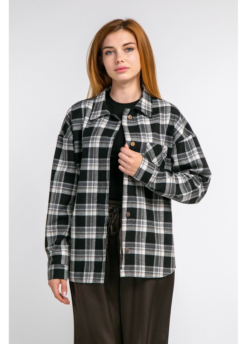 Черная повседневный, кэжуал рубашка в клетку CHICLY с длинным рукавом