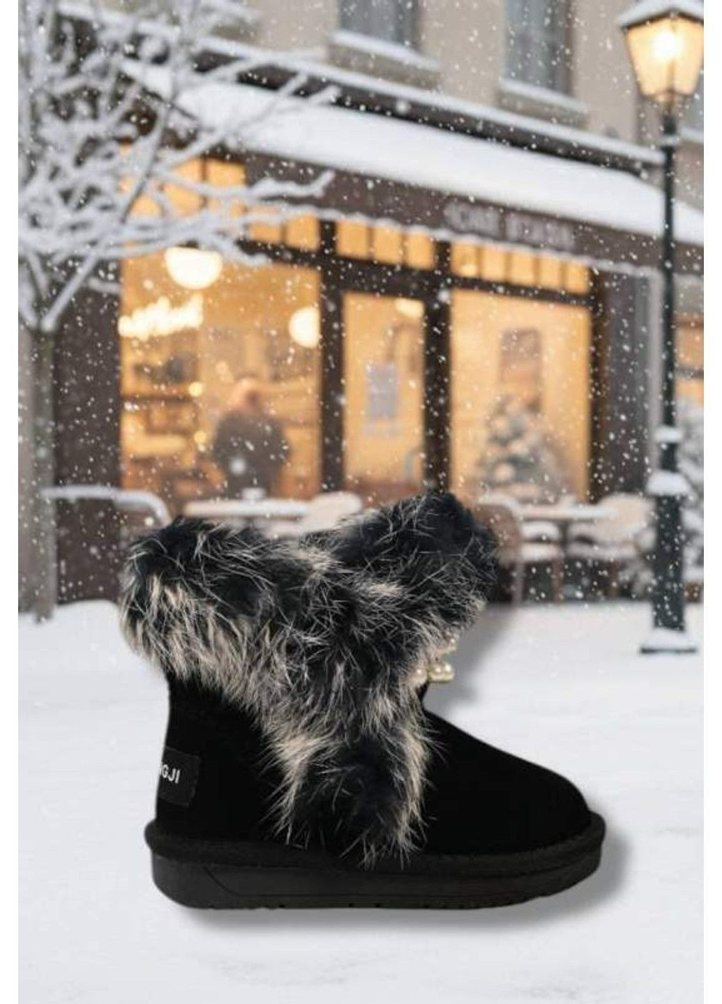 Зимние угги детские натуральная замша и мех черные (1923) Hengji
