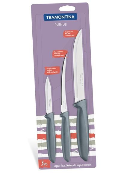 Набір ножів Plenus grey, 3 предмети Tramontina комбінований,