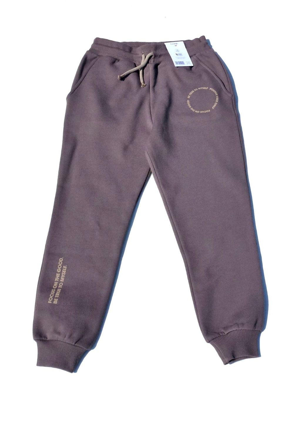 Теплый спортивный костюм (худи+штаны), цвета мокко с контрастным лого, 140-146 см George (279340956)