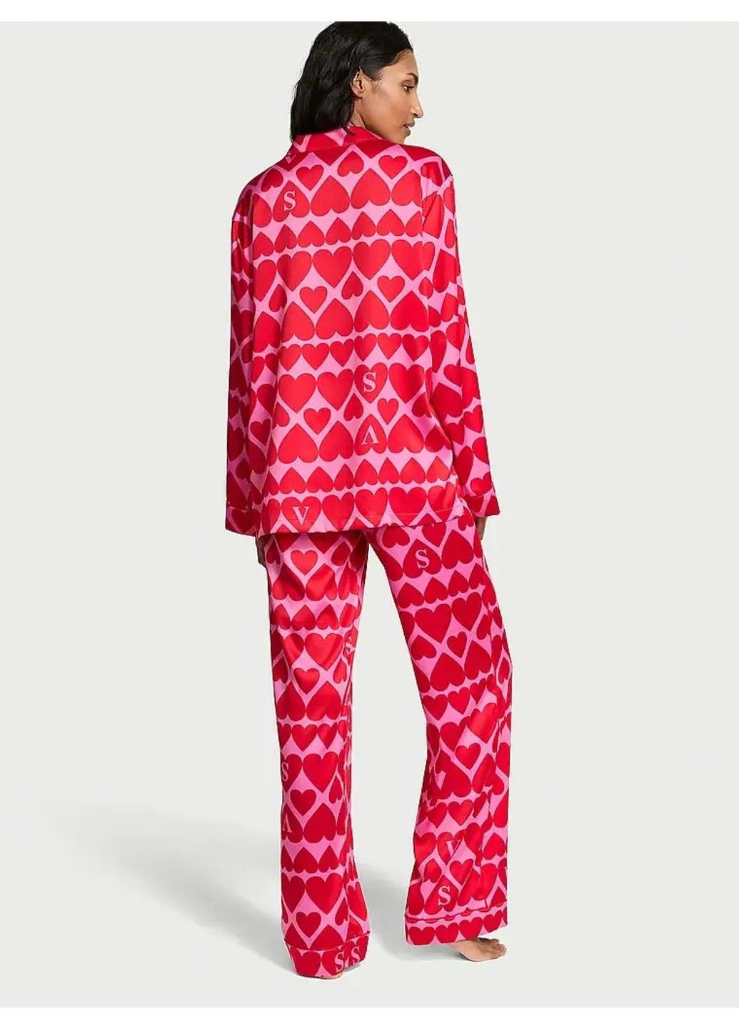 Червона всесезон подарунковий набір піжама satin glazed long pajama set + парфумований гель для душу very sexy fine fragrance Victoria's Secret