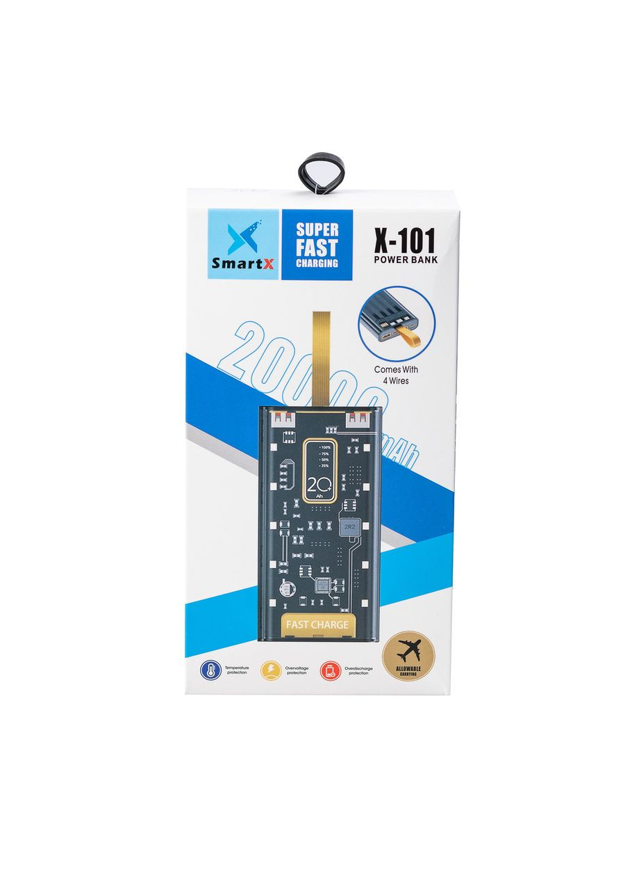 Повербанк X-101 Fast Charge Power Bank 20000mAh внешний аккумулятор 4 встроенных кабеля 0281_Lu Smartx (322340323)