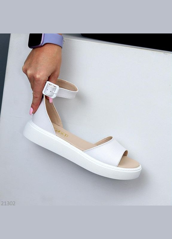 Бежеві шкіряні босоніжки, бежеві жіночі босоніжки з ремінцем, босоніжки на низькому ходу код 21303 KDSL Glory (329856923)