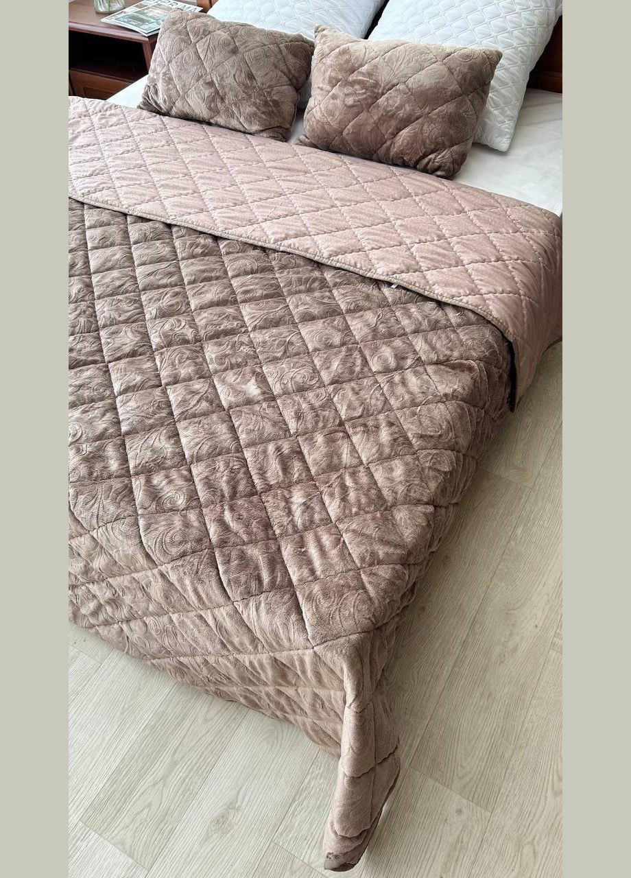 Покрывало евро на две стороны 2 подушки 240х220 Темный беж (П4К-Мpled+poduska005-04) No Brand (306633809)