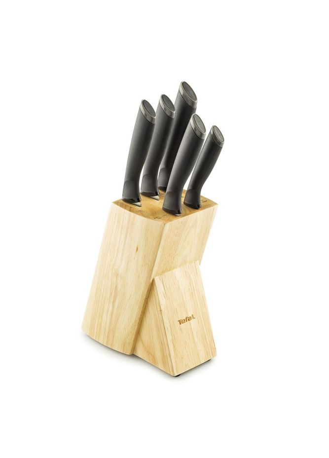 Набір ножів Comfort, з дерев’яною підставкою, 5шт. нержавіюча сталь, пластик, дерево, чорний K221SA04 Tefal комбінований,