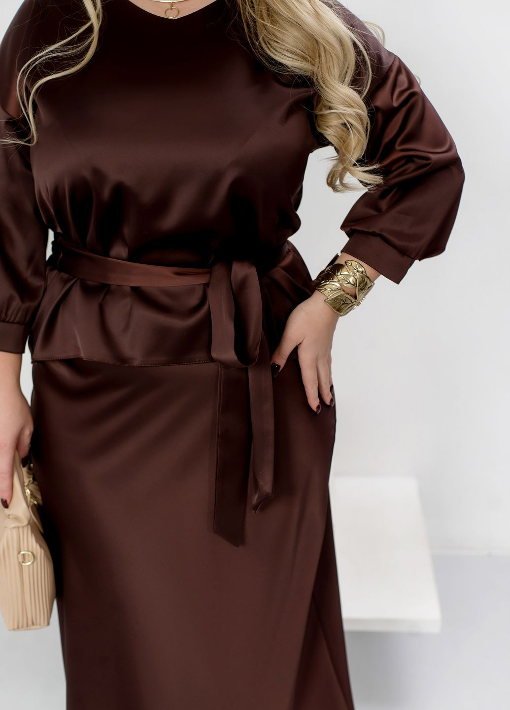 Шовковий спідничний костюм жіночий (блуза + спідниця) No Brand (369560236)